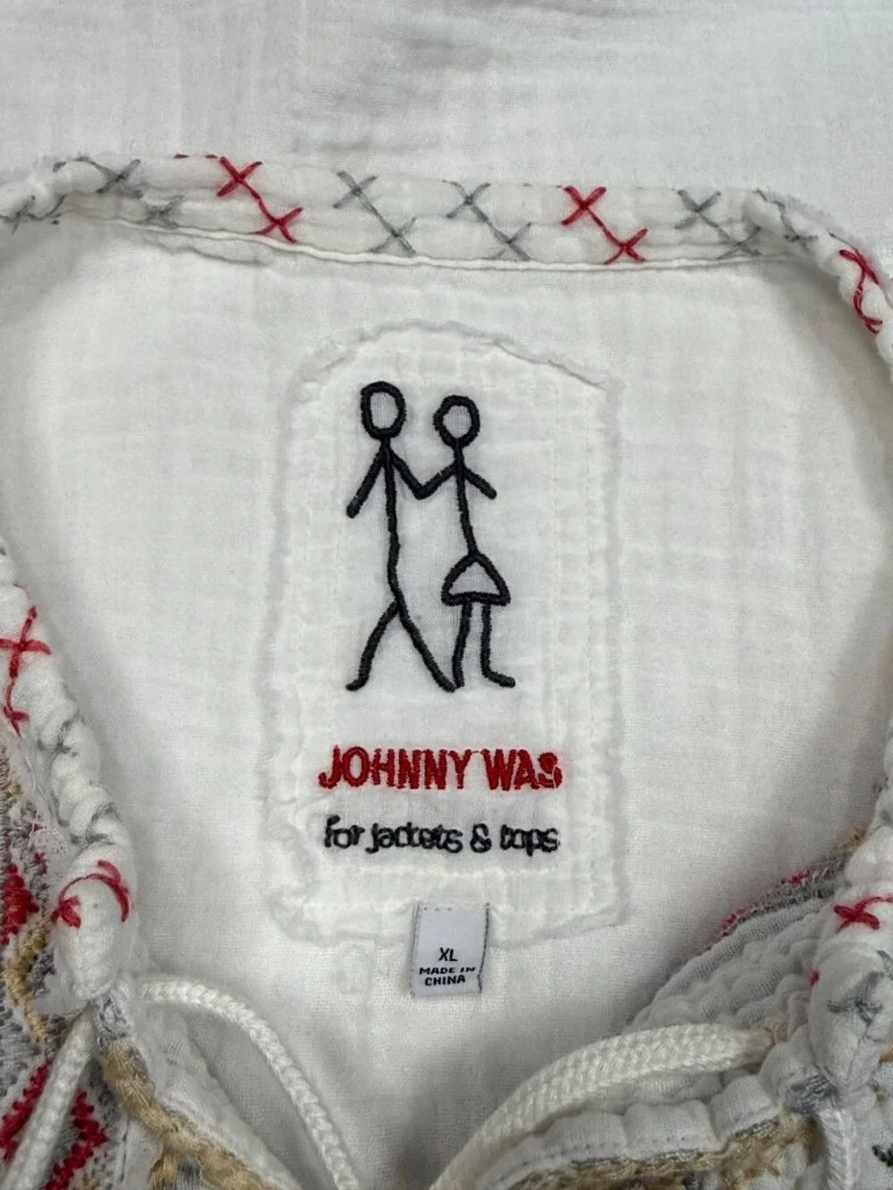 Johnny Was White Embroidered Gauze Blouse XL Boho Peasant Long Sleeve Cotton Top - Picture 5 of 10